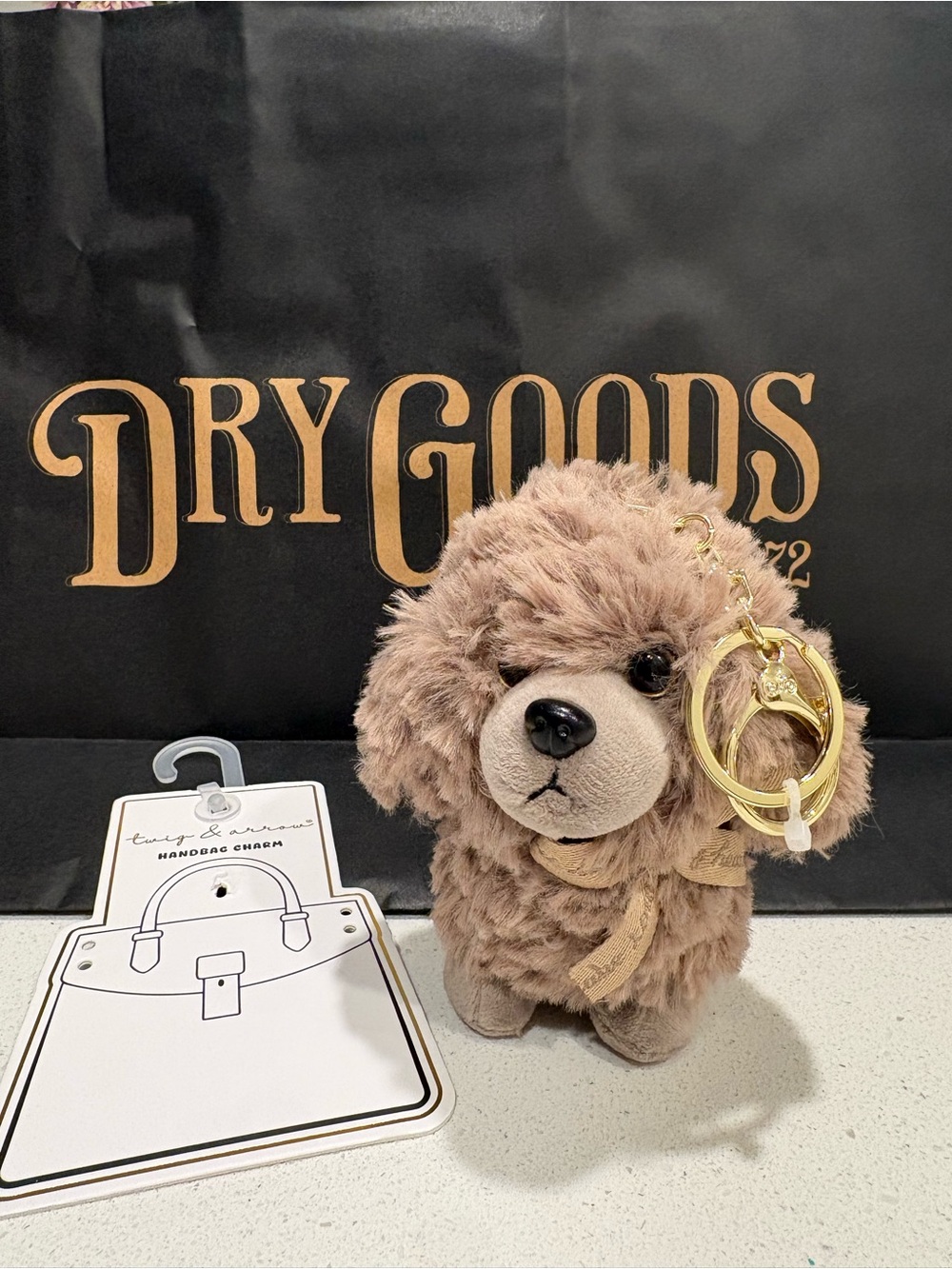 Dry Goods Brown Plush Poodle Key & Bag Charm with Gold Hardware
